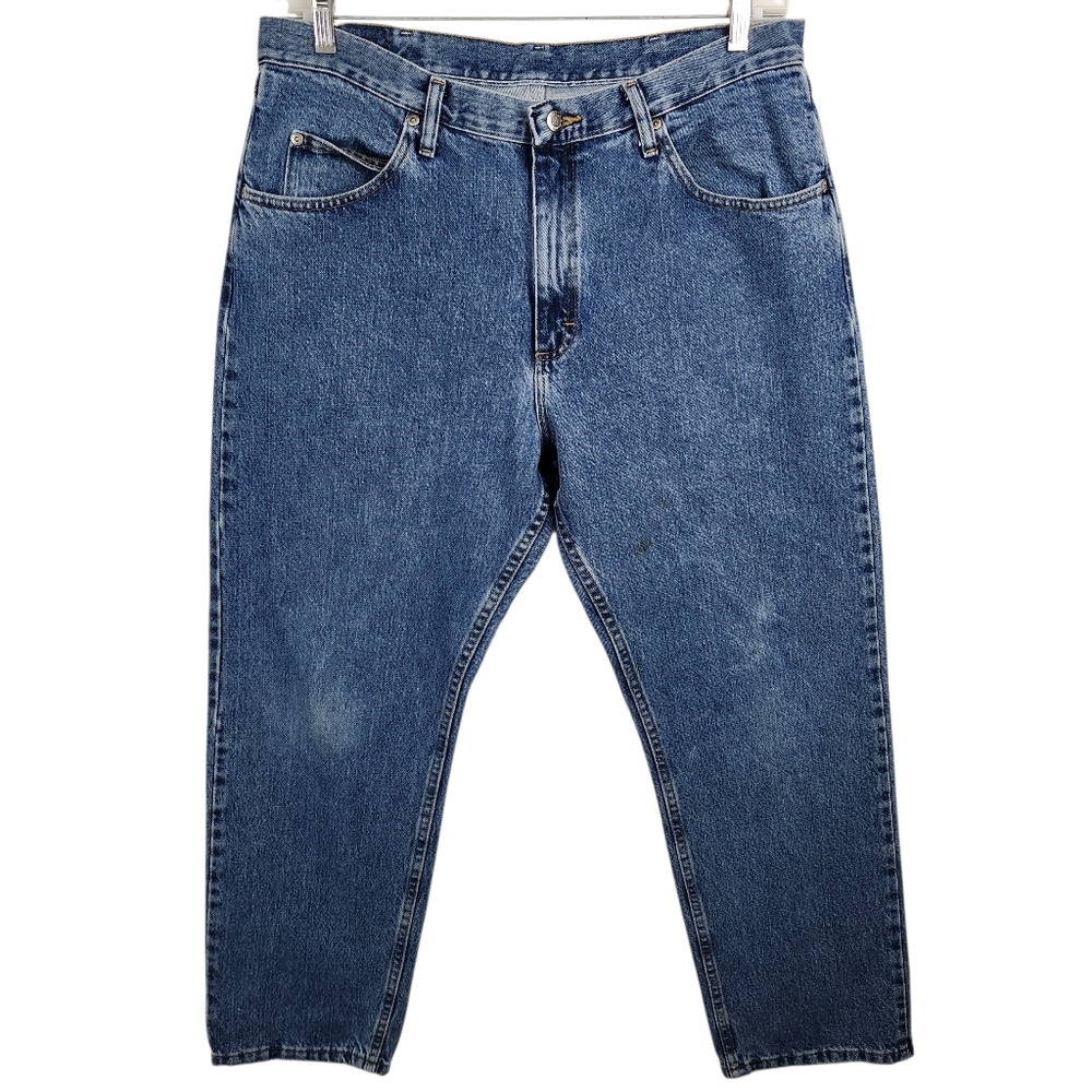 Wrangler Men 36x30 Blue Denim Straight Leg Workwear Cotton Relaxed Jeans 97601VR